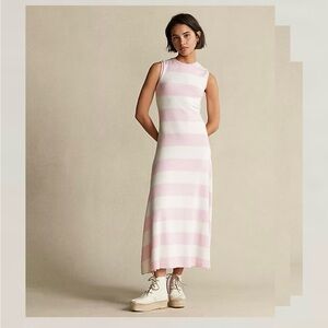 Polo Ralph Lauren Pink and White Women Maxi Dress Sleeveless